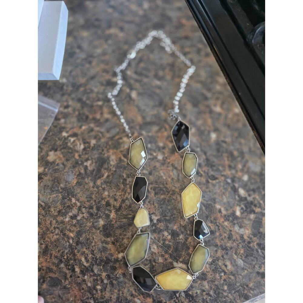 Statement Necklace Geometric Yellow Black Silver Fashion Jewelry